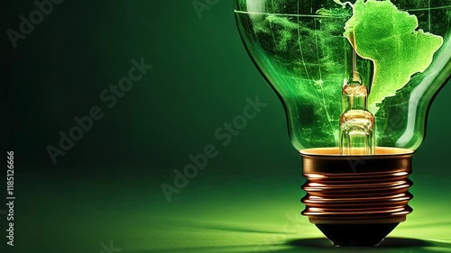 a green light bulb in the grass symbolizes green energy, sustainability but also climate change and global warming.