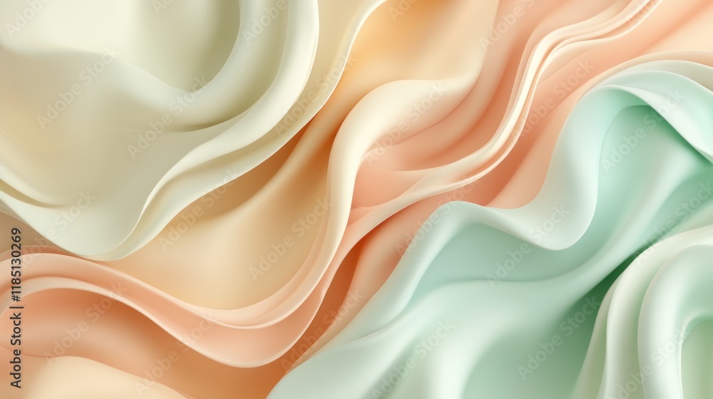 Obraz premium Free-flowing organic shapes in soft pastel colors such as beige, mint green, and peach