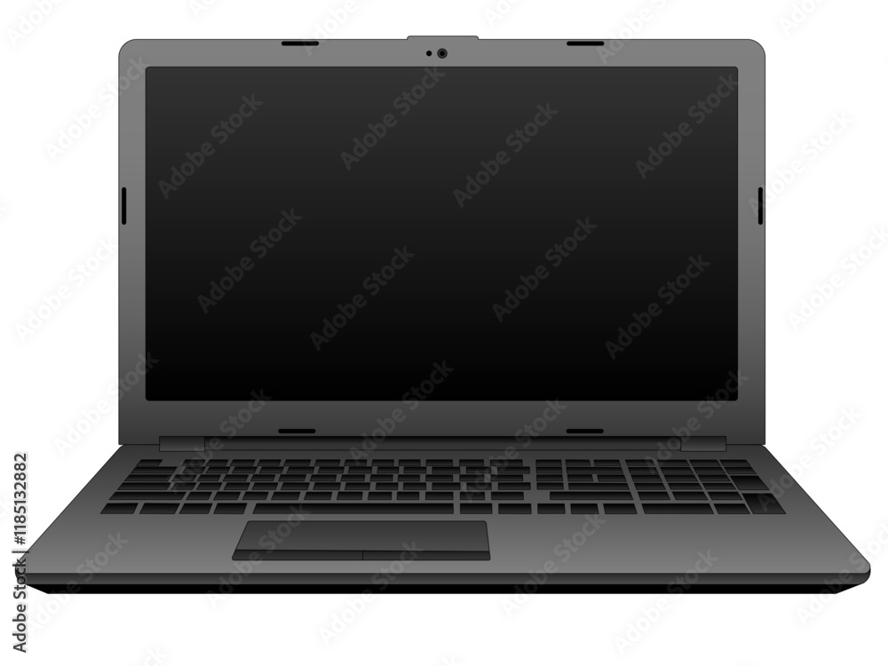 Gray laptop turned off front view. Open laptop linear vector picture with gradient. Gray laptop turned off front view. Open laptop linear vector picture with gradient.
