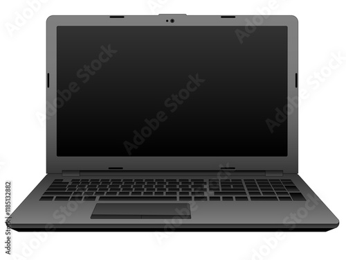 Gray laptop turned off front view. Open laptop linear vector picture with gradient.	