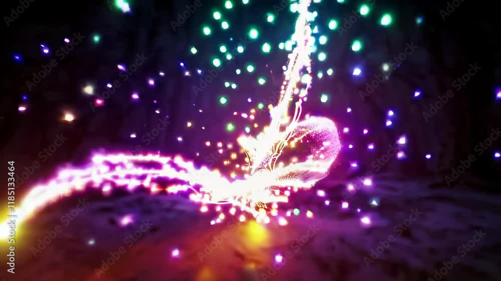 Colorful magical energy streams swirling with glowing particles in a vibrant, mystical setting Colorful magical energy streams swirling with glowing particles in a vibrant, mystical setting