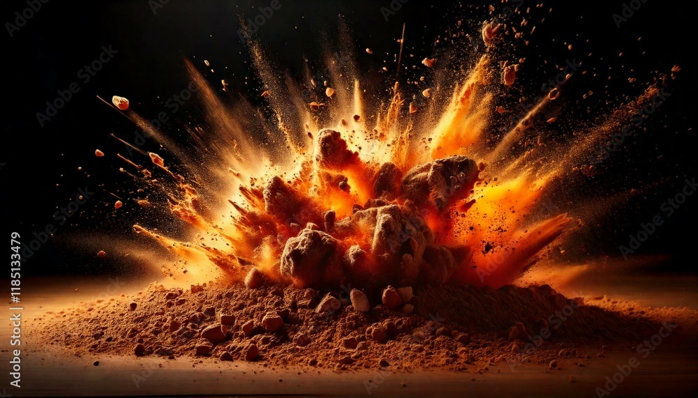 explosion of dirt and dust on a black background
