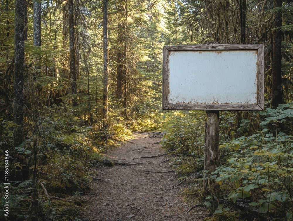 Rustic Signpost in a Lush Forest Trail Rustic Signpost in a Lush Forest Trail