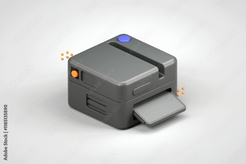 Compact gray printer with a sleek design, ready to print documents efficiently. Compact gray printer with a sleek design, ready to print documents efficiently.