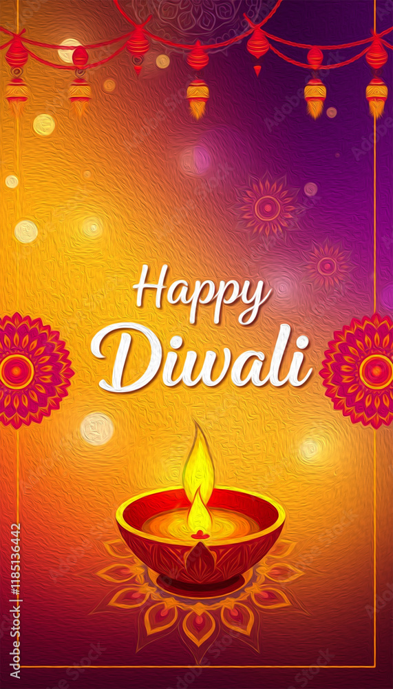 Naklejka premium Happy Diwali illustration. Pattern for banners, covers, greeting cards, for printing on wall decorations.