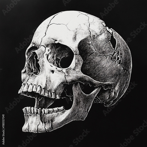 Wallpaper Mural Traditional Skull black and white illustration Torontodigital.ca