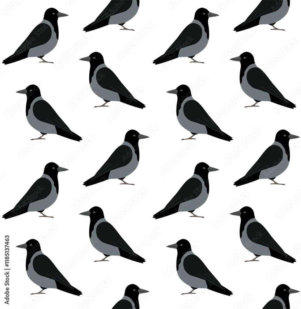 Obraz premium Vector seamless pattern of flat hand drawn crow isolated on white background
