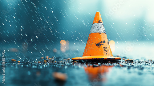 Truncated, A photorealistic image of a truncated traffic cone, ideal for designs requiring traffic or construction themes, showcasing vivid details and colors. photo