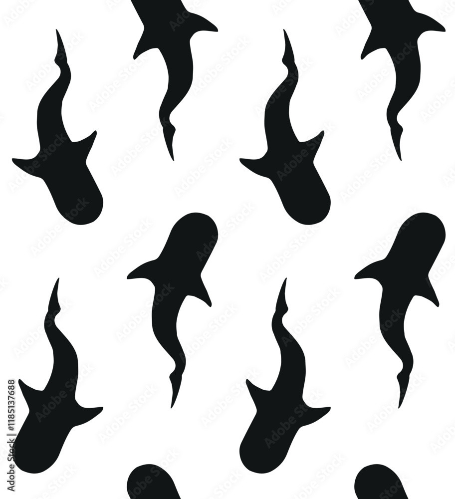 Vector seamless pattern of hand drawn whale shark silhouette isolated on white background Vector seamless pattern of hand drawn whale shark silhouette isolated on white background