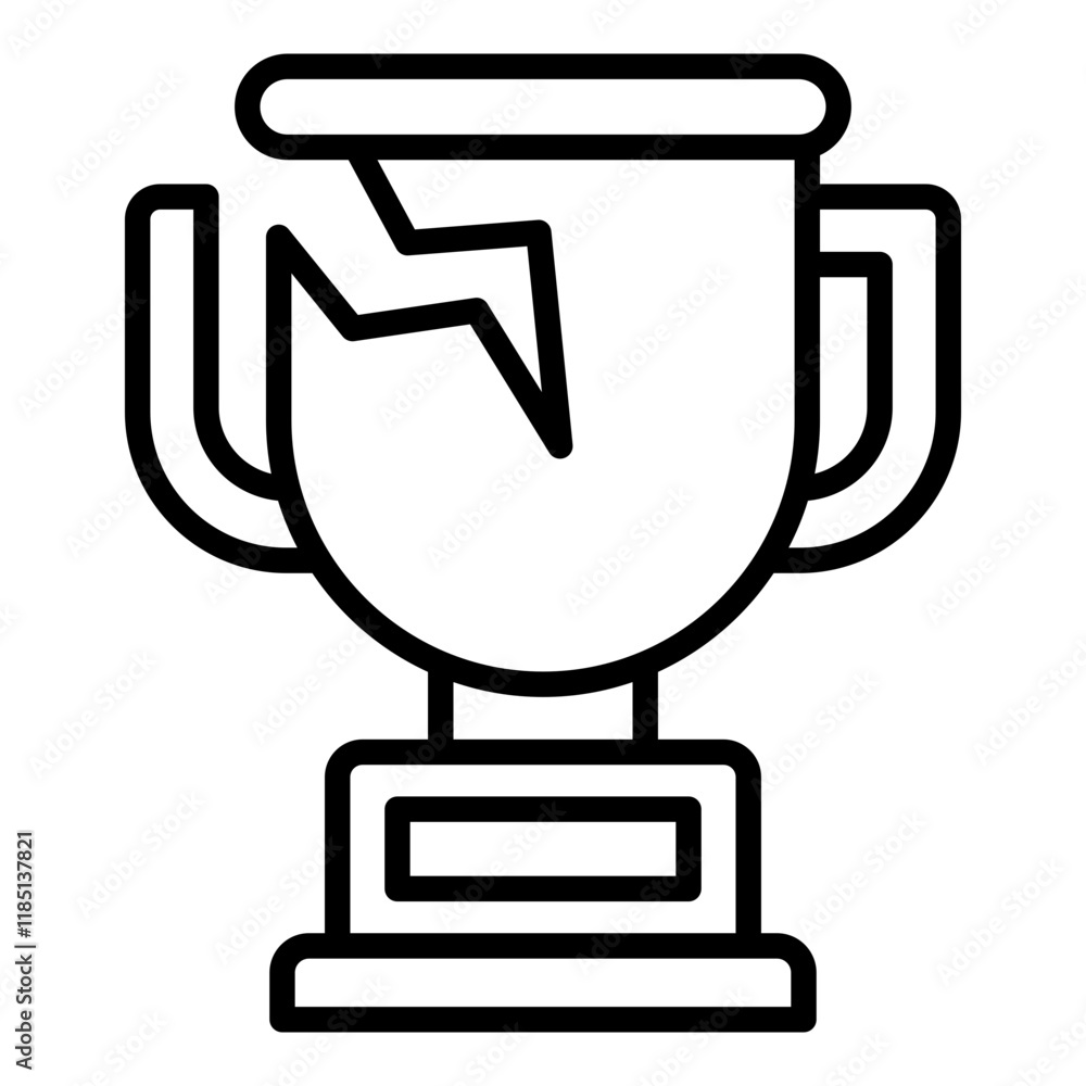 Damaged or broken trophy outline icon representing failure or loss in competition Damaged or broken trophy outline icon representing failure or loss in competition