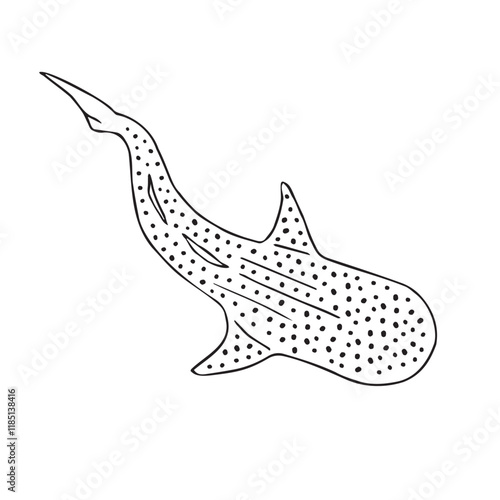 Vector hand drawn sketch doodle outline whale shark isolated on white background