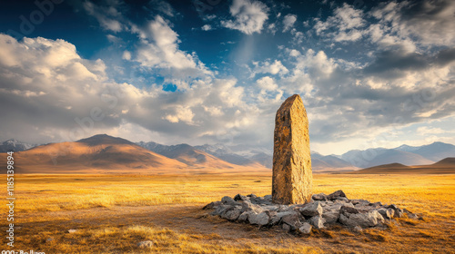 Truncated, A solitary truncated obelisk in a desolate landscape, captured in a striking image that evokes themes of isolation and minimalism. photo