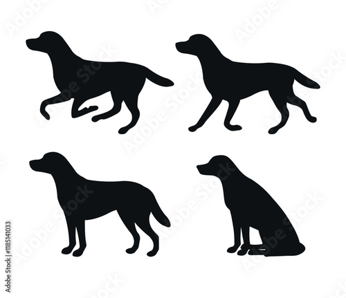Vector set of flat hand drawn labrador dog silhouette isolated on white background