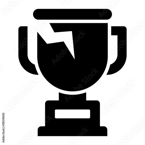 Damaged or broken trophy glyph icon representing failure or loss in competition