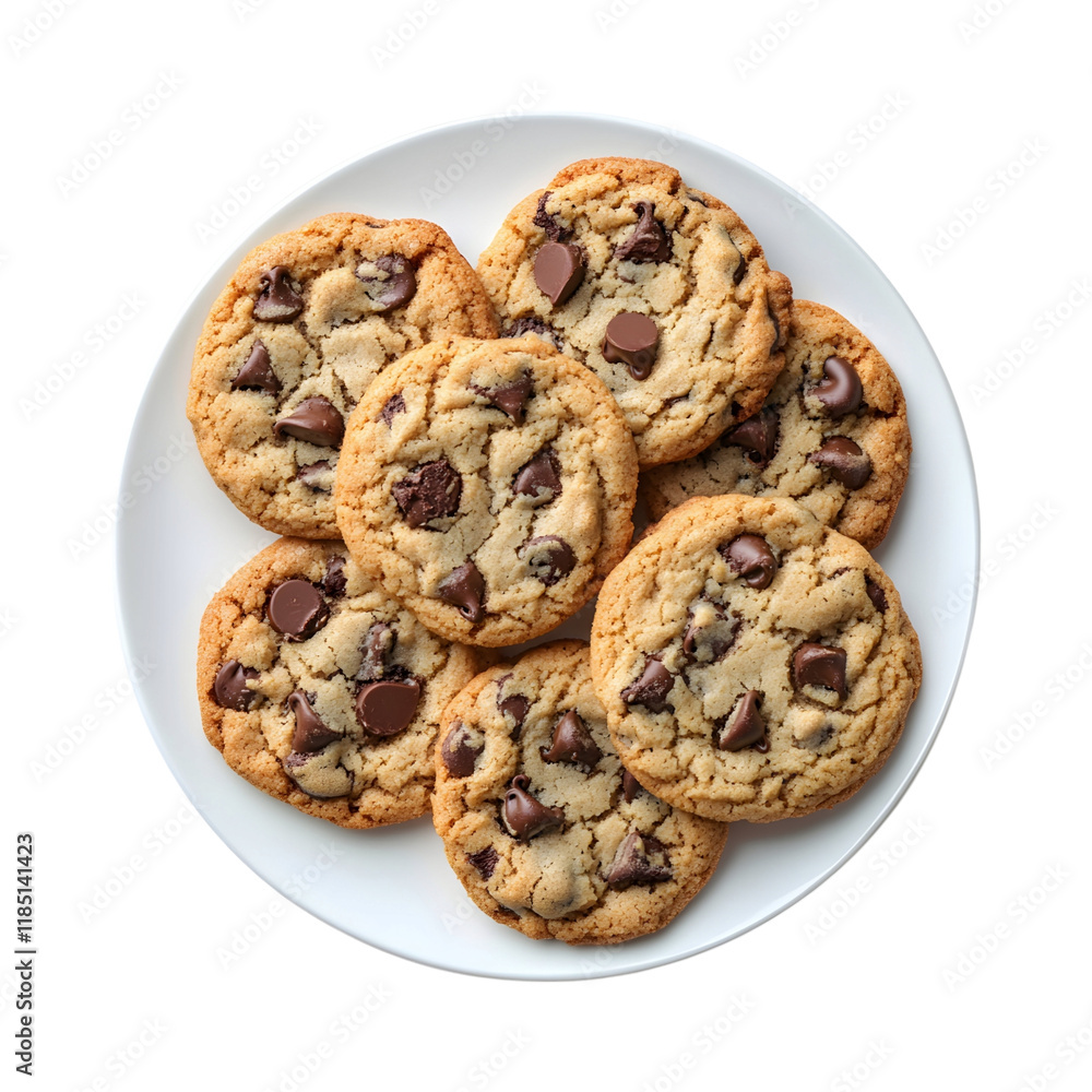 Plate of Chocolate Chip Cookies on transparent background Plate of Chocolate Chip Cookies on transparent background