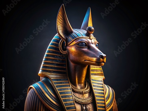 Awe-Inspiring Anubis Statue: Isolated Low-Light Ancient Egyptian God photo