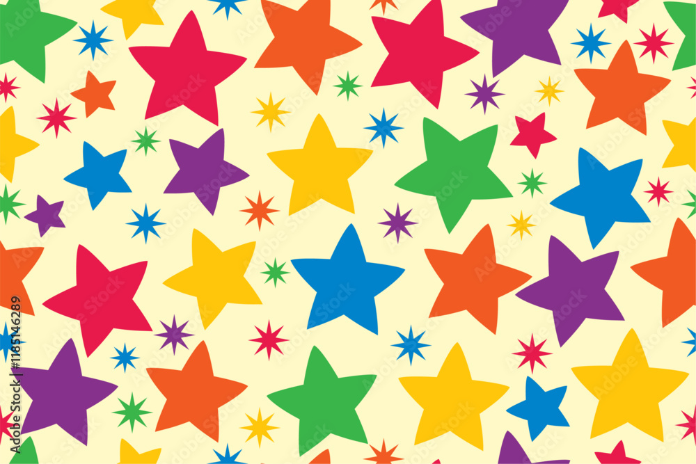 Bright colors with stars in a seamless repeat pattern - Vector Illustration Bright colors with stars in a seamless repeat pattern - Vector Illustration