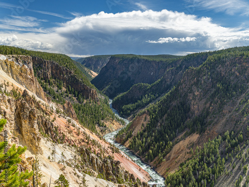 Panoramic view of the Grand Canyon of the Yellowstone and the river seen from the Inspiration Point overlook on the north rim photo