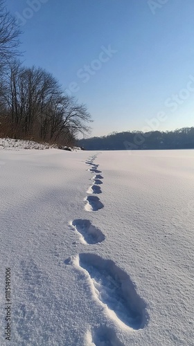 Wallpaper Mural Footprints in snow leading towards a distant horizon under clear blue skies Torontodigital.ca