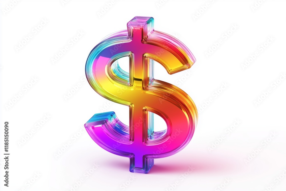 3D glass dollar symbol icon with colorful gradient isolated on white background. Vector illustration. 3D glass dollar symbol icon with colorful gradient isolated on white background. Vector illustration.