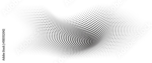 Flowing Wave Dot Halftone Pattern: Curve Gradient Shape on Transparent Background. Suitable for AI, Tech, Network, Digital, Science, and Technology Themes.