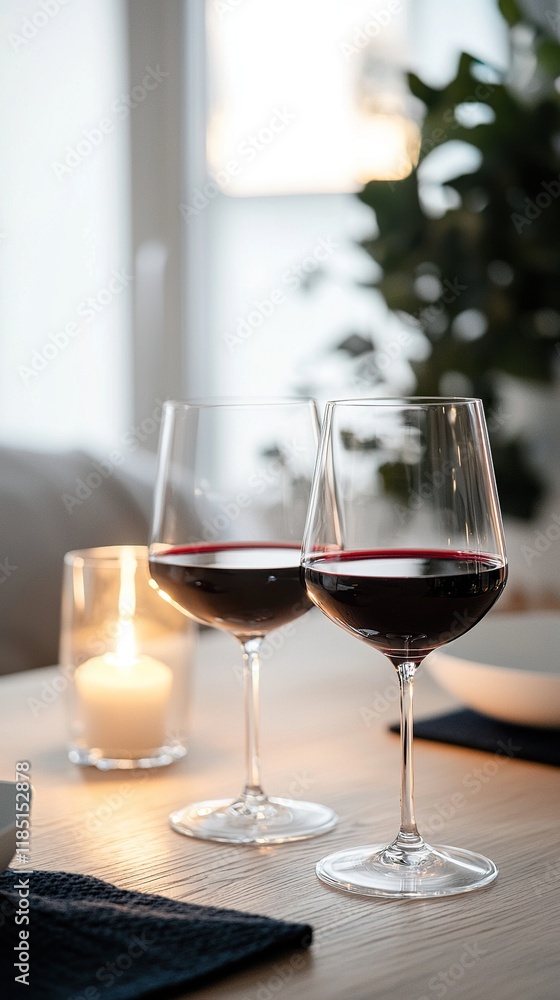 Enjoying red wine by candlelight for a cozy evening gathering with friends Enjoying red wine by candlelight for a cozy evening gathering with friends