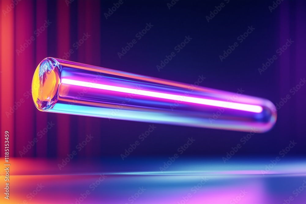 Elongated glass elements floating in midair with soft neon lighting. Glass morphism abstract 3D background. Elongated glass elements floating in midair with soft neon lighting. Glass morphism abstract 3D background.