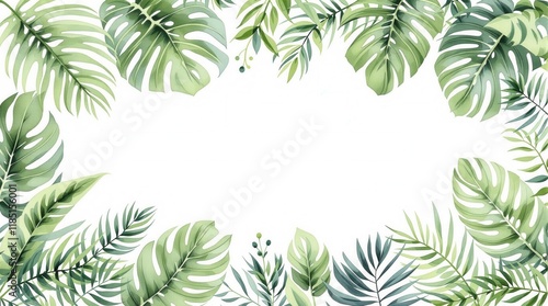 Green leaves on the white background