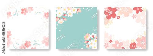 春のセール用桜デザインフレームセット ( ベクター素材 背景 カード バナー )