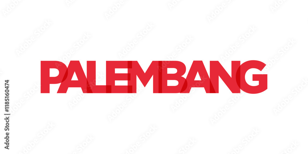 Palembang in the Indonesia emblem. The design features a geometric style, vector illustration with bold typography in a modern font. The graphic slogan lettering. Palembang in the Indonesia emblem. The design features a geometric style, vector illustration with bold typography in a modern font. The graphic slogan lettering.
