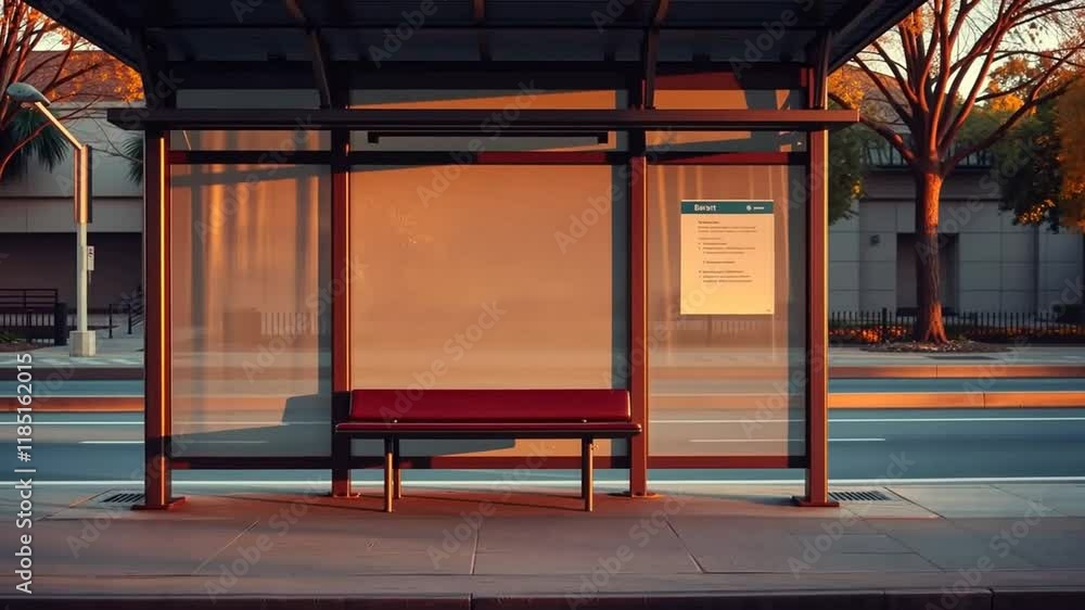 Tranquil Sunset at a Modern Bus Stop Tranquil Sunset at a Modern Bus Stop