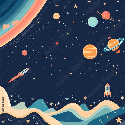 Wallpaper Mural Cosmic Exploration Flat Design: Space-Themed Background with Copy Space for Promotional & Digital Media Torontodigital.ca