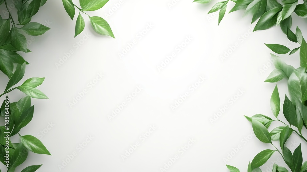 Fototapeta premium Lush Green Leaves on a Fresh White Background Ideal for Nature Inspired Designs, Organic Themes, and Eco-Friendly Projects Featuring Natural Beauty