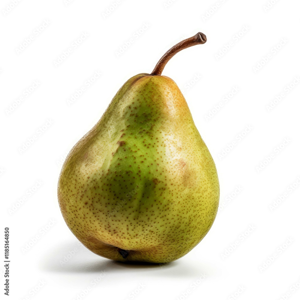 A Single Ripe Green Pear on White Background: Fresh, Juicy, and Ready to Eat
