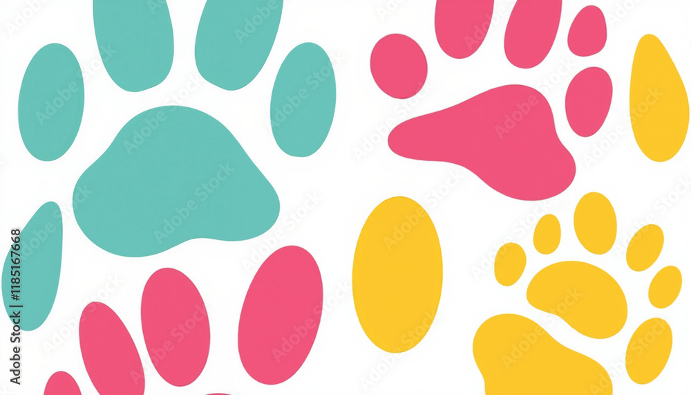 Colorful paw prints on white background
