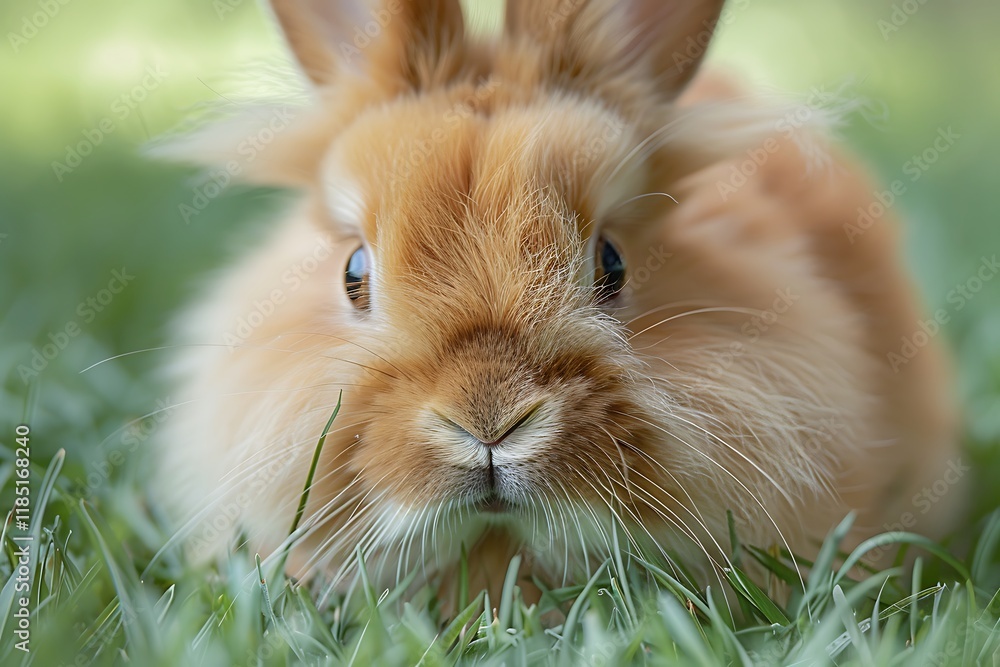 Fluffy brown rabbit sitting in green grass. Fluffy brown rabbit sitting in green grass.