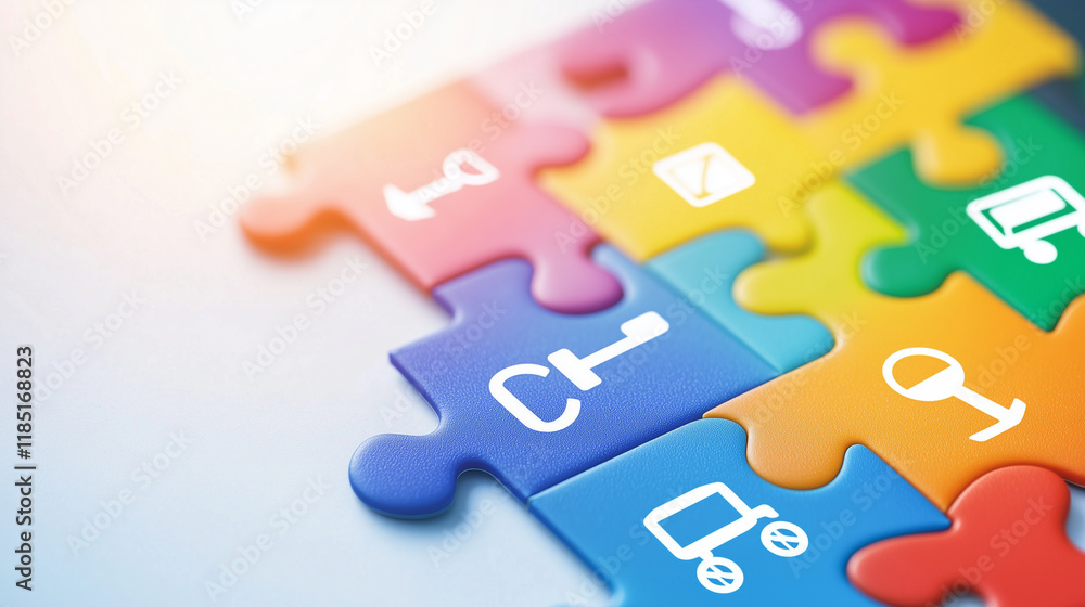 Fototapeta premium Colorful Puzzle Pieces Representing Diversity and Inclusion
