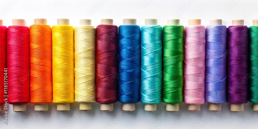 Colorful Sewing Threads Top View Isolated on White Background - Craft Supplies Colorful Sewing Threads Top View Isolated on White Background - Craft Supplies