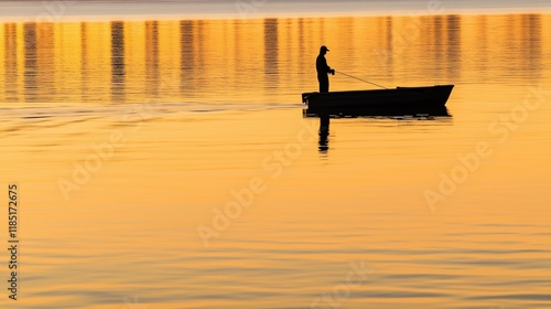 Wallpaper Mural A Man Fishing From a Small Boat in a Large Body of Water - Generative AI Torontodigital.ca