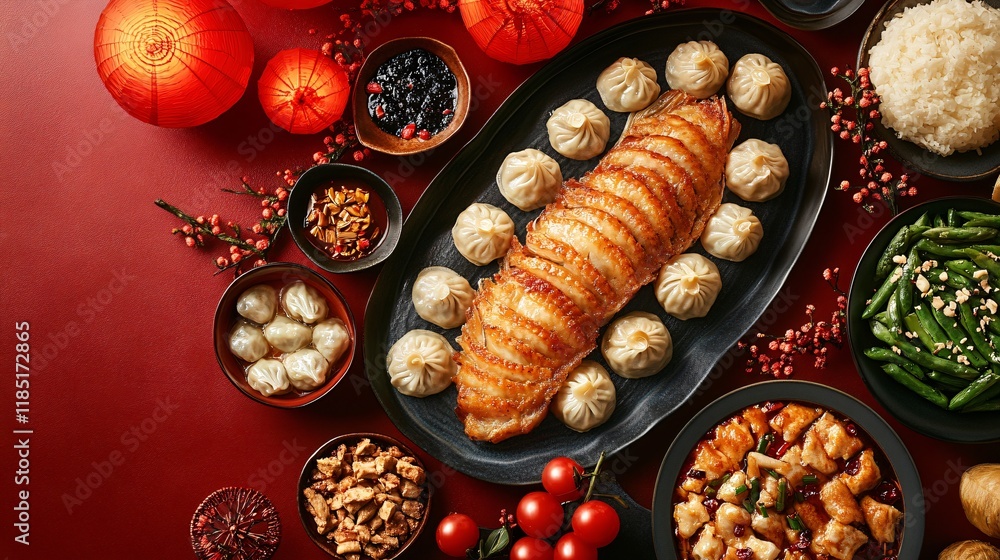 top view of Chinese dishes top view of Chinese dishes
