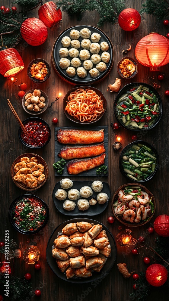 top view of Chinese festive table top view of Chinese festive table