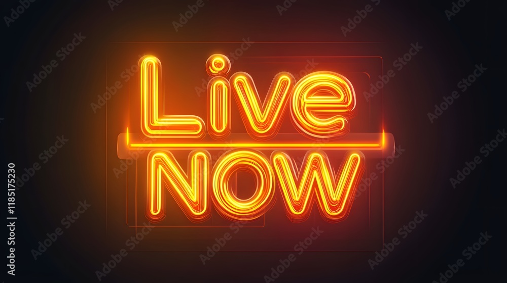 Fototapeta premium Glowing Neon Sign Live Now Broadcast