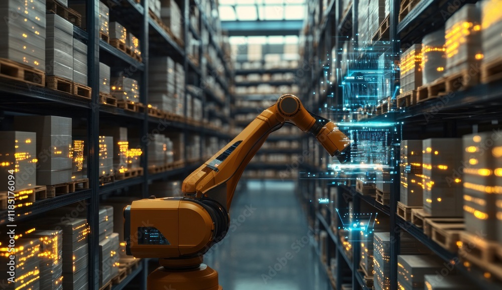 Robotic Arm in a Modern Warehouse Robotic Arm in a Modern Warehouse