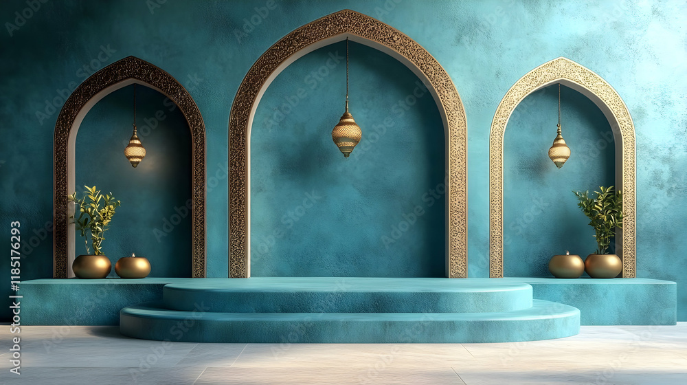 Teal Moroccan Arch Podium Display Teal Moroccan Arch Podium Display