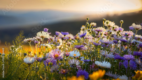 Beautiful Flowers on a Scenic Hill - Nature Stock Photo