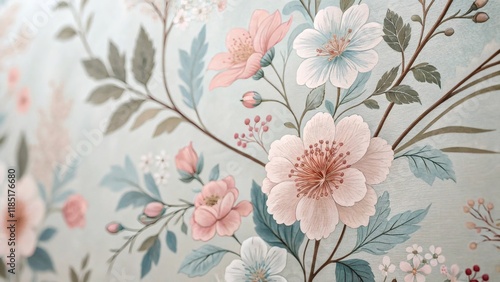 Wallpaper Mural Delicate floral patterns in soft muted tones Torontodigital.ca