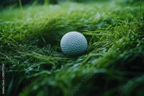 golf ball on a lush green fairway, surrounded by soft grass and natural beauty photo