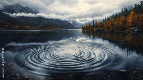 Gentle ripples disturb the mirror-like surface of thunderbird lake, reflection on water,. Thundertide. Illustration photo