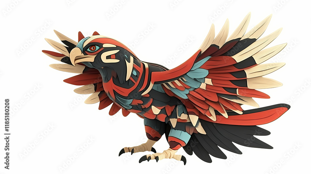 Fototapeta premium Graphic thunderbird statue, white background. Thundertide. Illustration