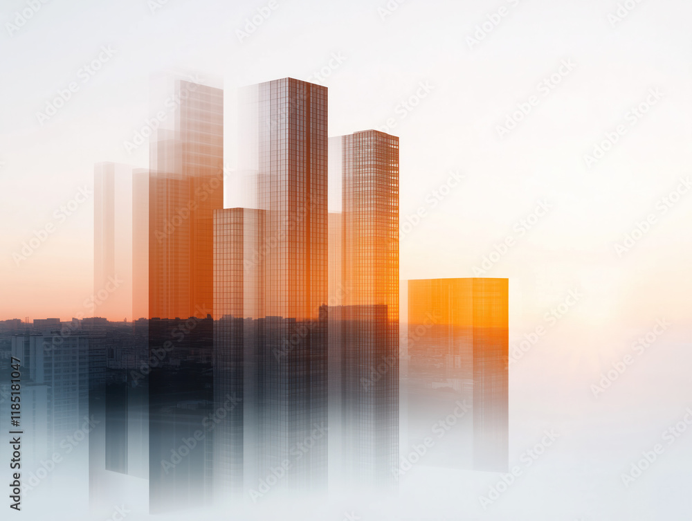 Futuristic Skyscrapers at Sunrise: Abstract Urban Architecture in Motion Futuristic Skyscrapers at Sunrise: Abstract Urban Architecture in Motion
